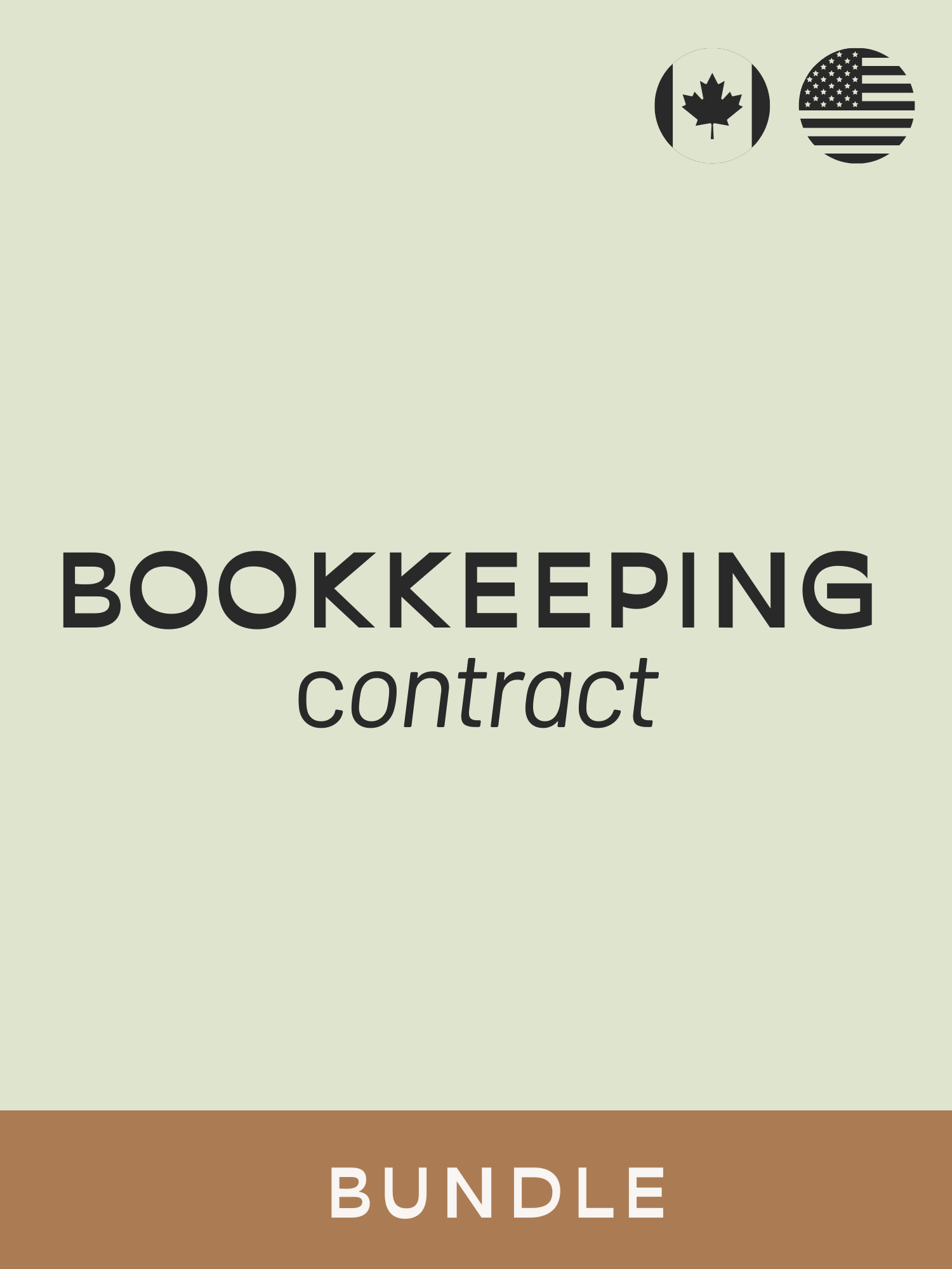 Bookkeeping contract bundle with Canadian and American flags on a beige background