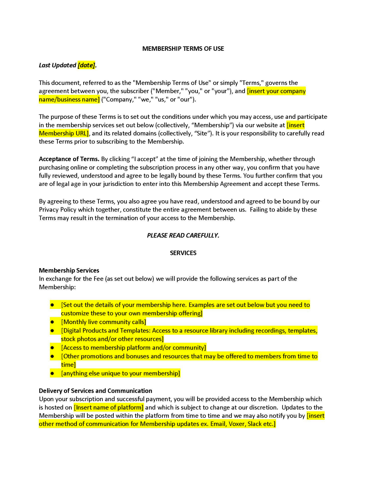 Membership Terms - Contracts Market