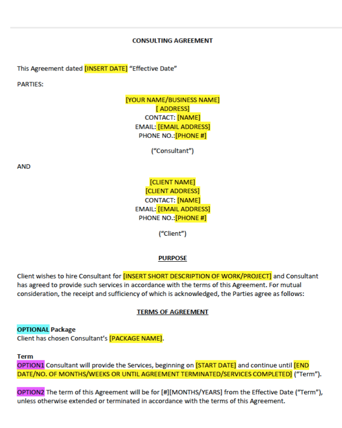 Consulting Agreement - Contracts Market