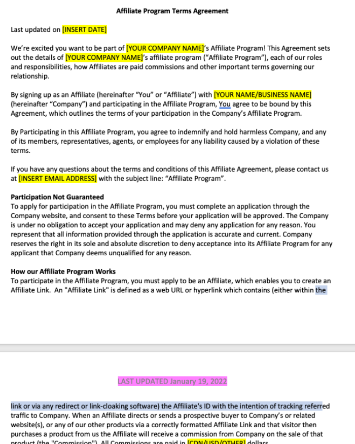 Affiliate Program Terms Agreement - Contracts Market