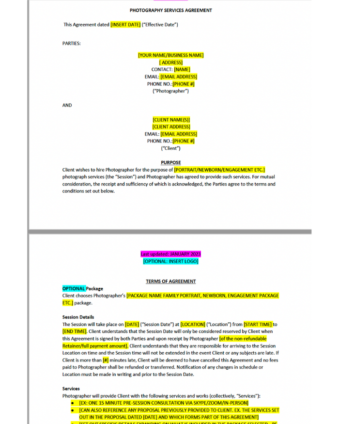 General Photography Agreement - Contracts Market