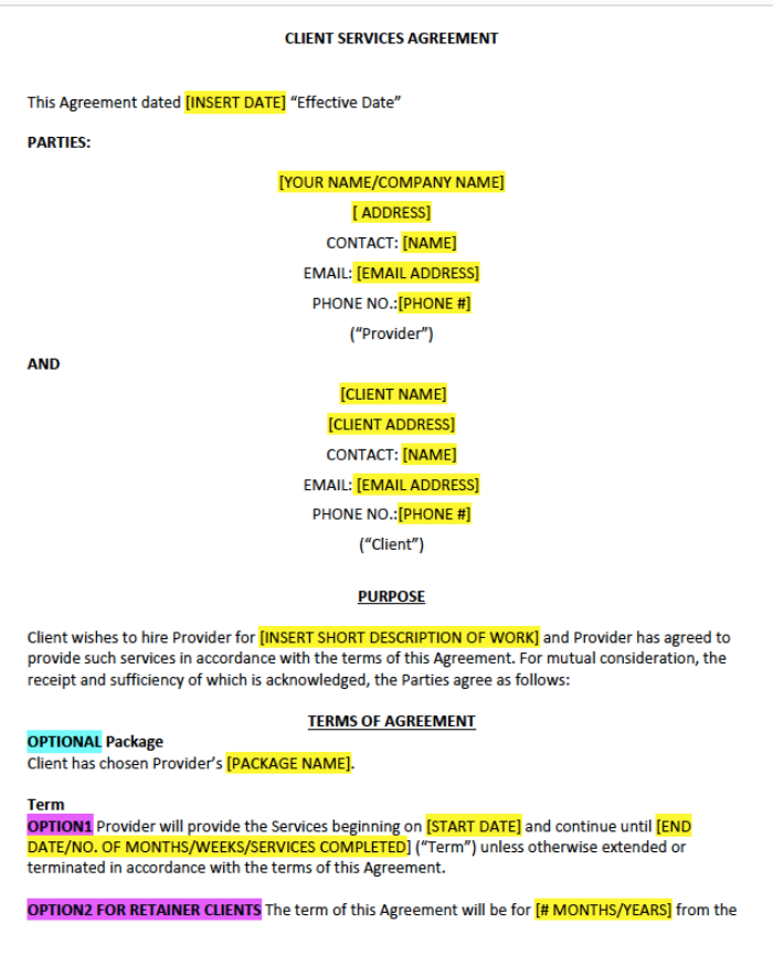 Client Service Agreement - Contracts Market